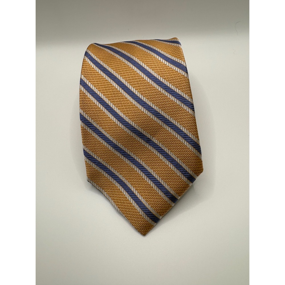 Barbara Blank New York Mens Silk Necktie Orange Blue White Striped Classic Tie
